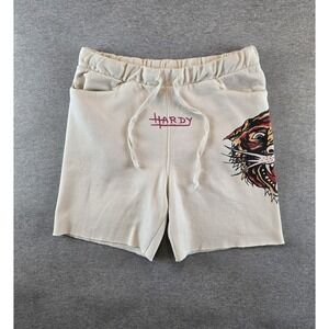 Ed Hardy Shorts Mens Medium Beige Tiger Graphic Drawstring Streetwear Tattoo Art
